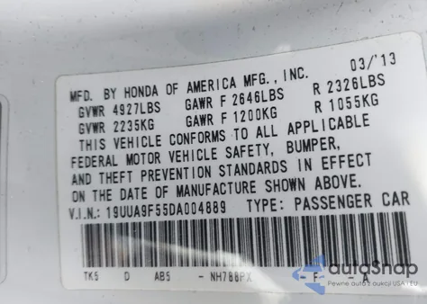 2013 Acura Tl 3.7 from USA, damaged, VIN 19UUA9F55DA004889